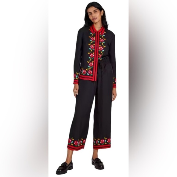 Kate Spade silk blend pants with Rose Border - NWT - Size Large - Picture 12 of 16